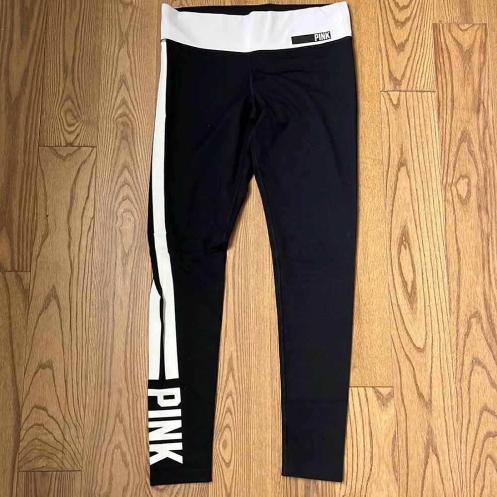 PINK Black and White Striped Leggings